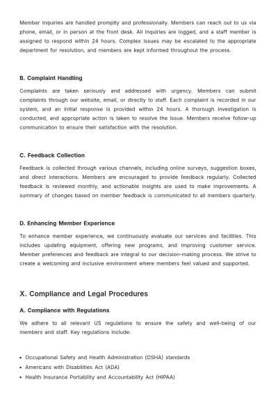 Free Gym Company Procedure Template to Edit Online