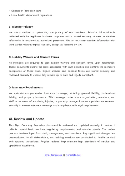 Free Gym Company Procedure Template to Edit Online