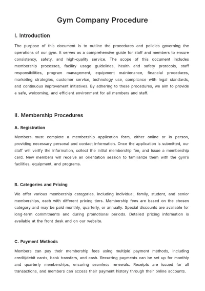 Free Gym Company Procedure Template to Edit Online