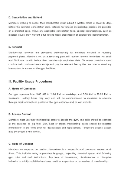 Free Gym Company Procedure Template to Edit Online