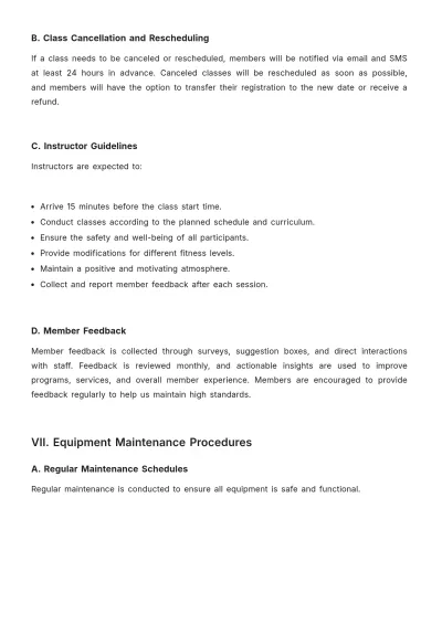 Free Gym Company Procedure Template to Edit Online