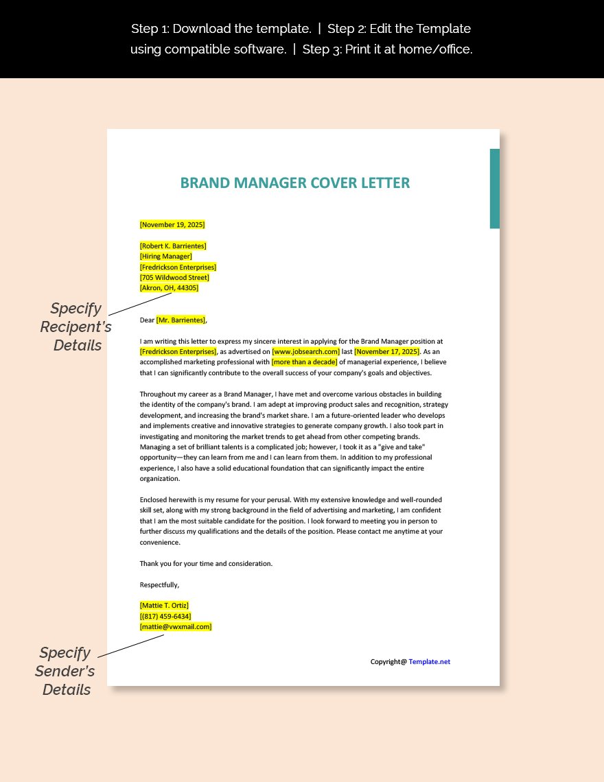Brand Manager Cover Letter