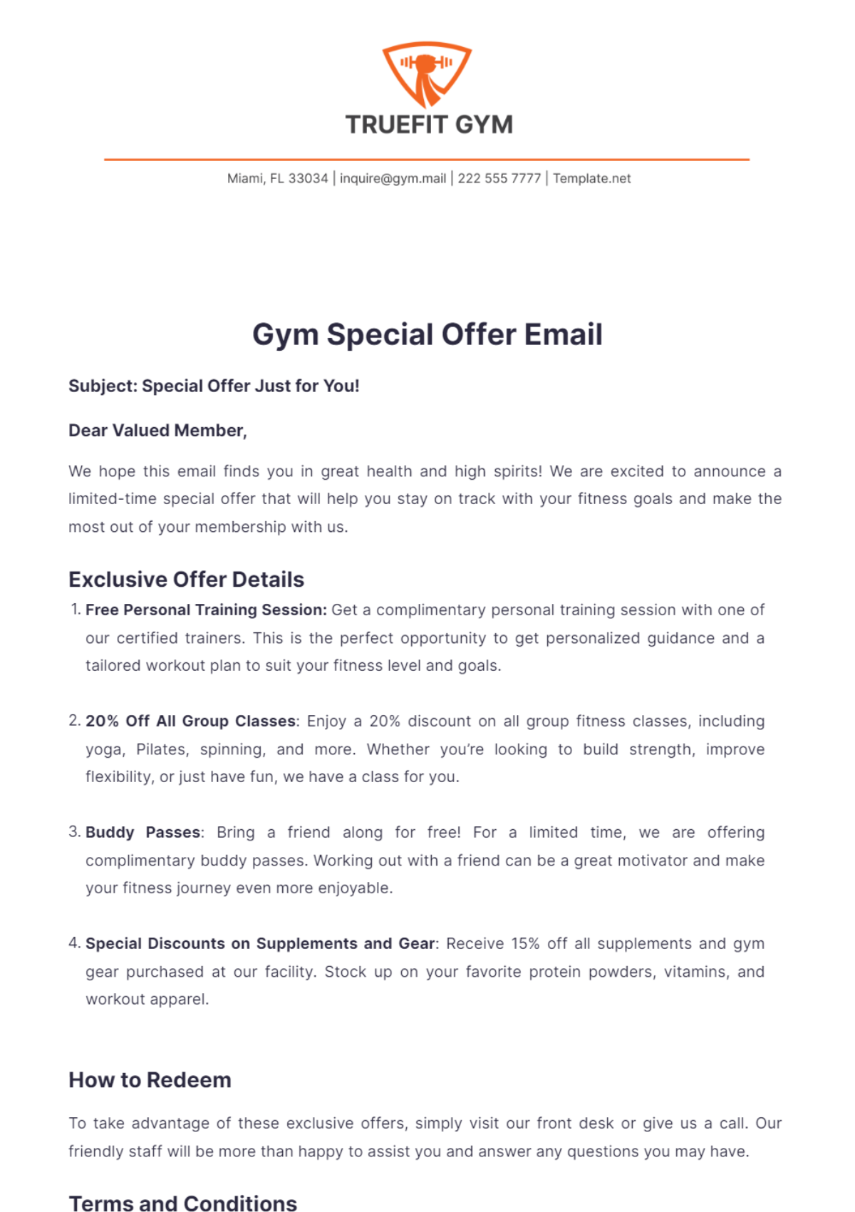 Gym Special Offer Email Template