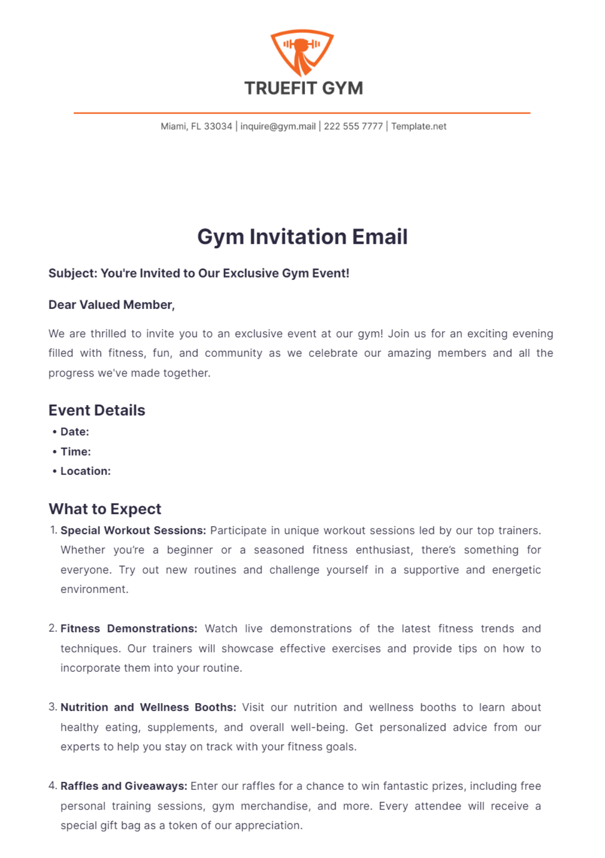 Gym Invitation Email Template - Edit Online & Download