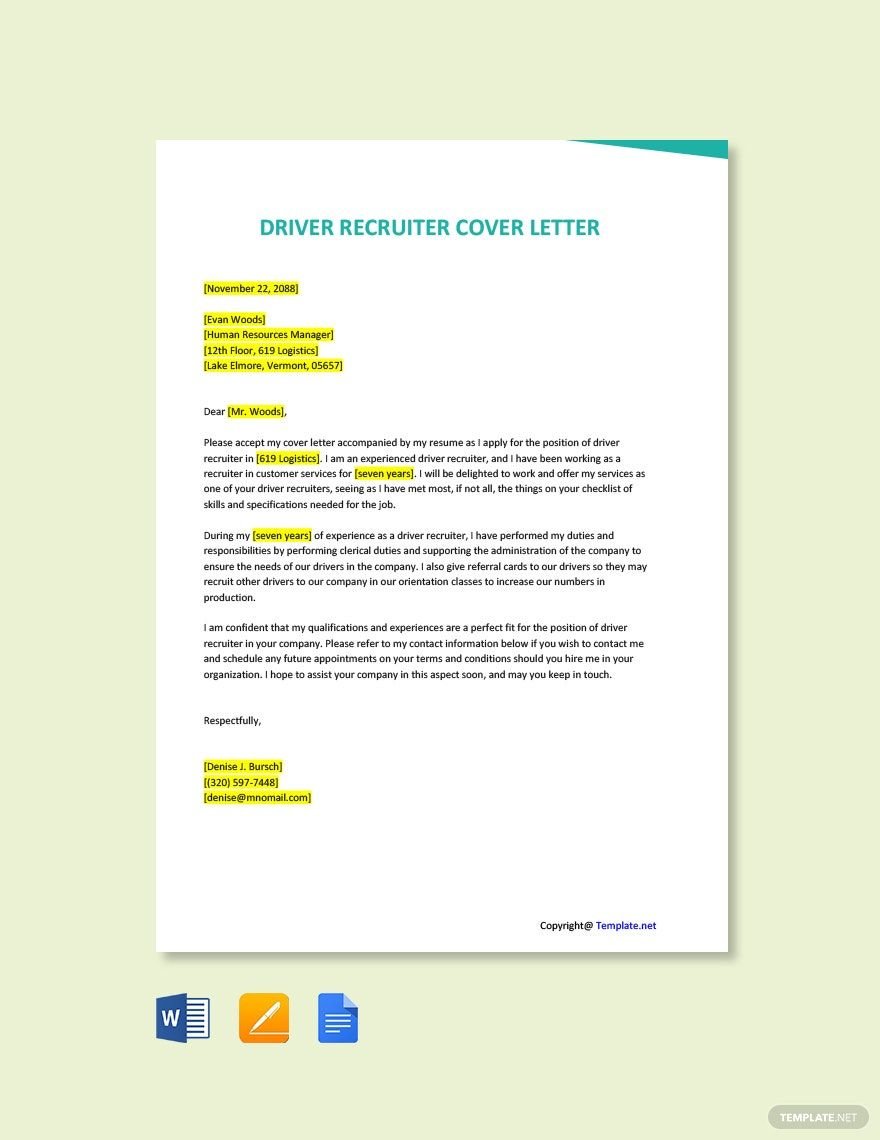 Driver Recruiter Cover Letter Template