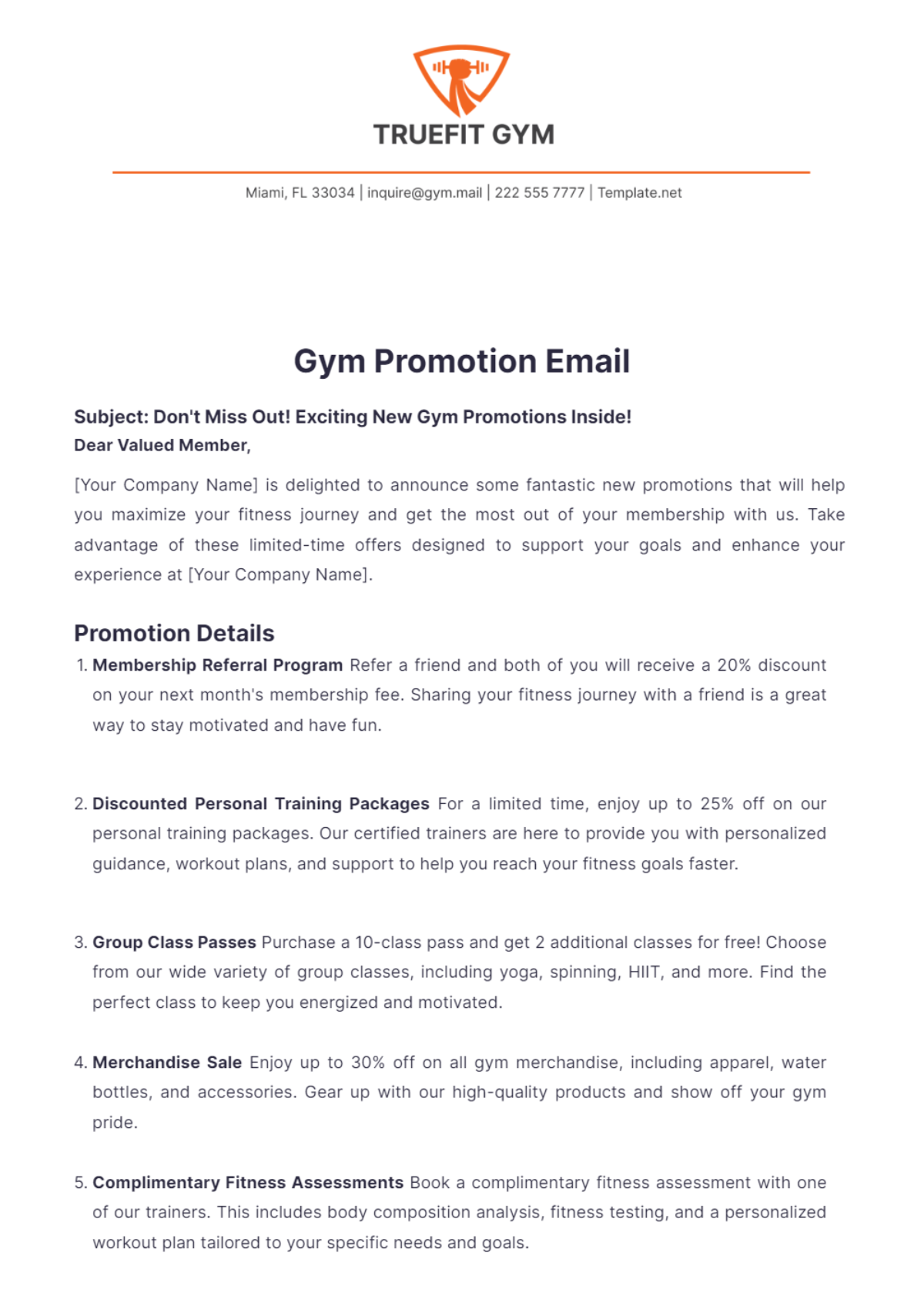 Gym Promotion Email Template