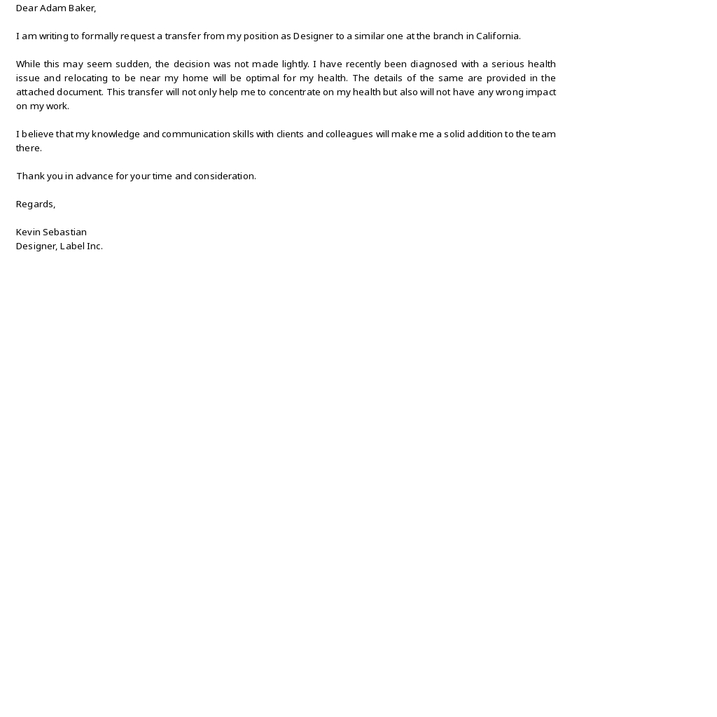 Transfer Request Letter due to Health Problem Template.jpe