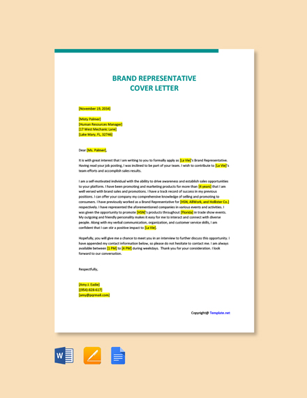 FREE Brand Ambassador Cover Letter Template - Word | Google Docs ...