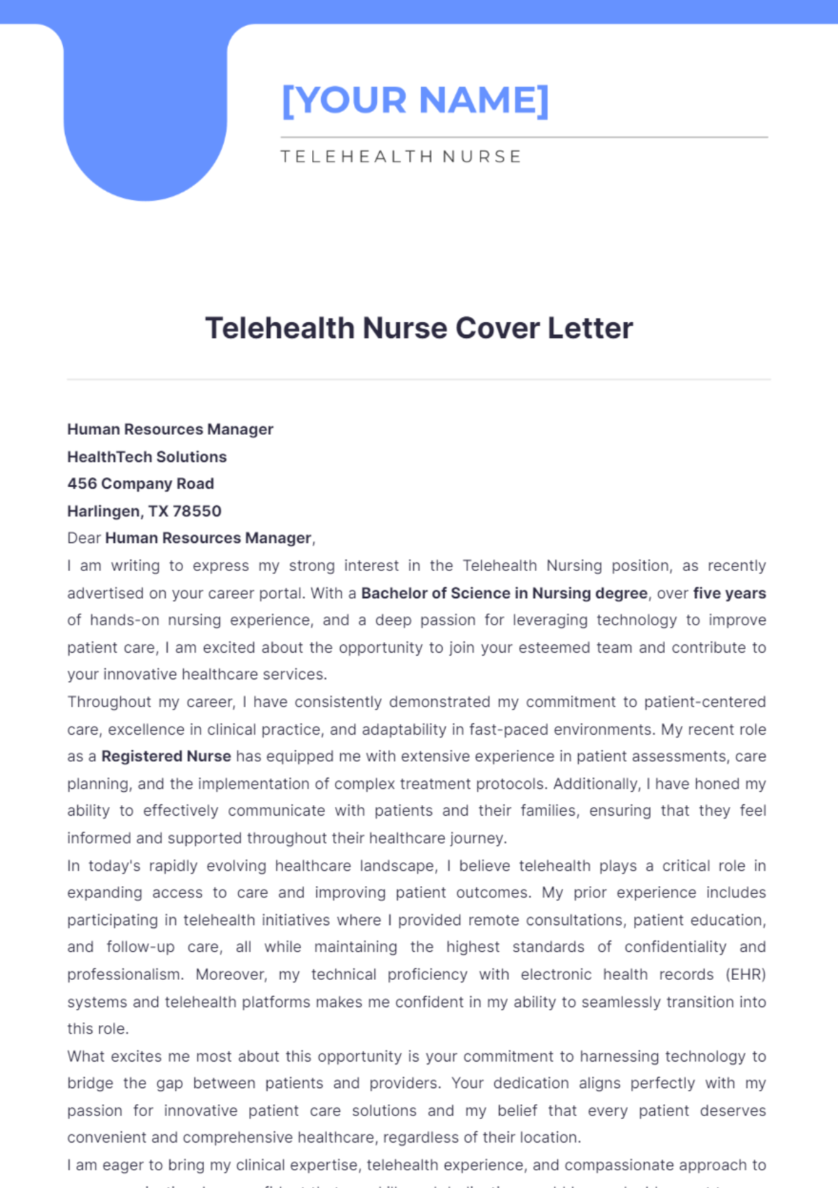 Telehealth Nurse Cover Letter - Edit Online & Download