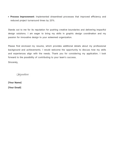 Free Graphic Designer Coordinator Cover Letter to Edit Online