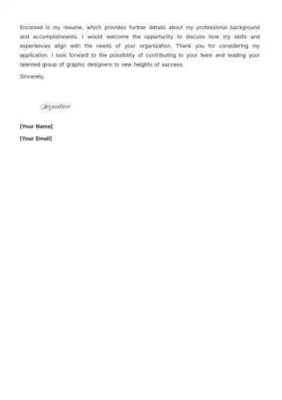 Free Team Lead Graphic Designer Cover Letter to Edit Online