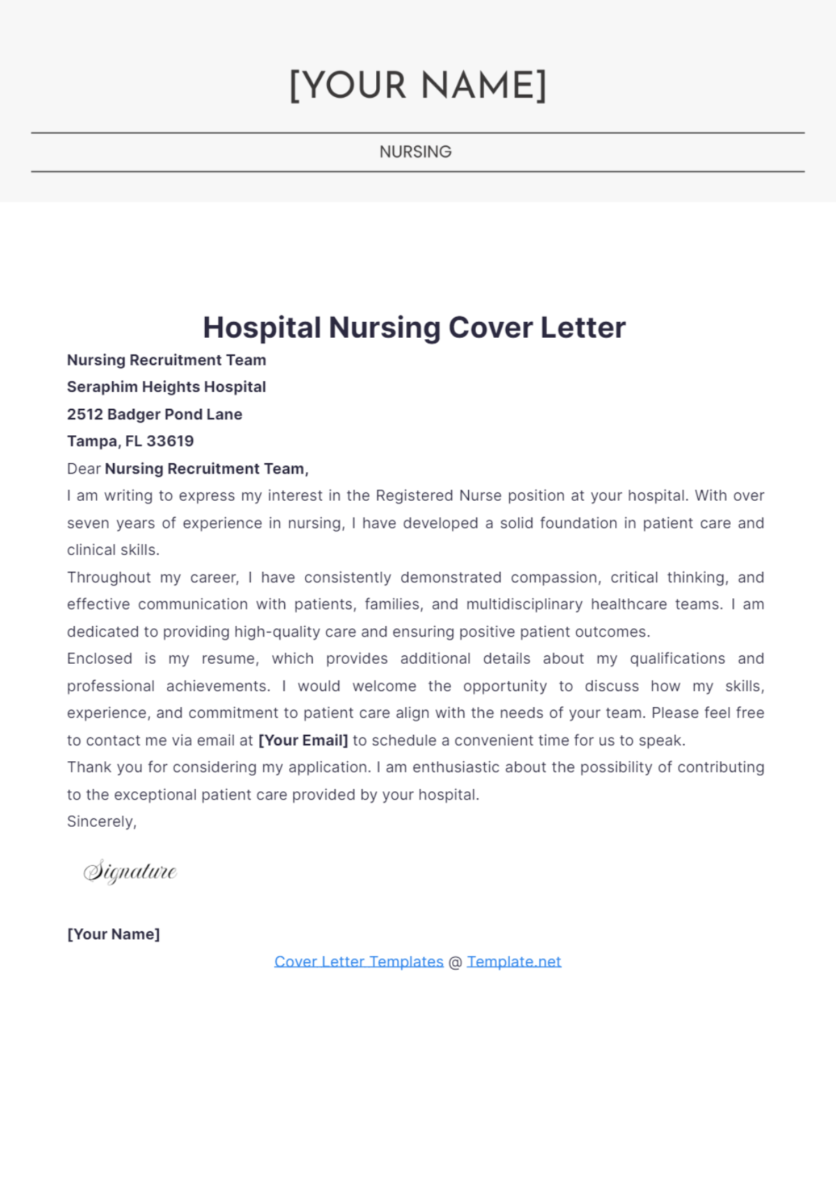 Hospital Nursing Cover Letter - Edit Online & Download