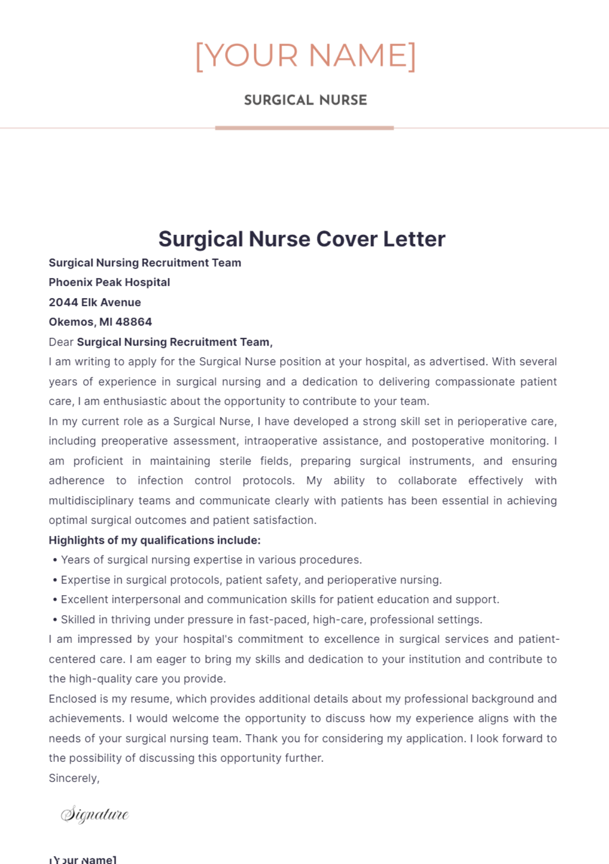 Surgical Nurse Cover Letter - Edit Online & Download