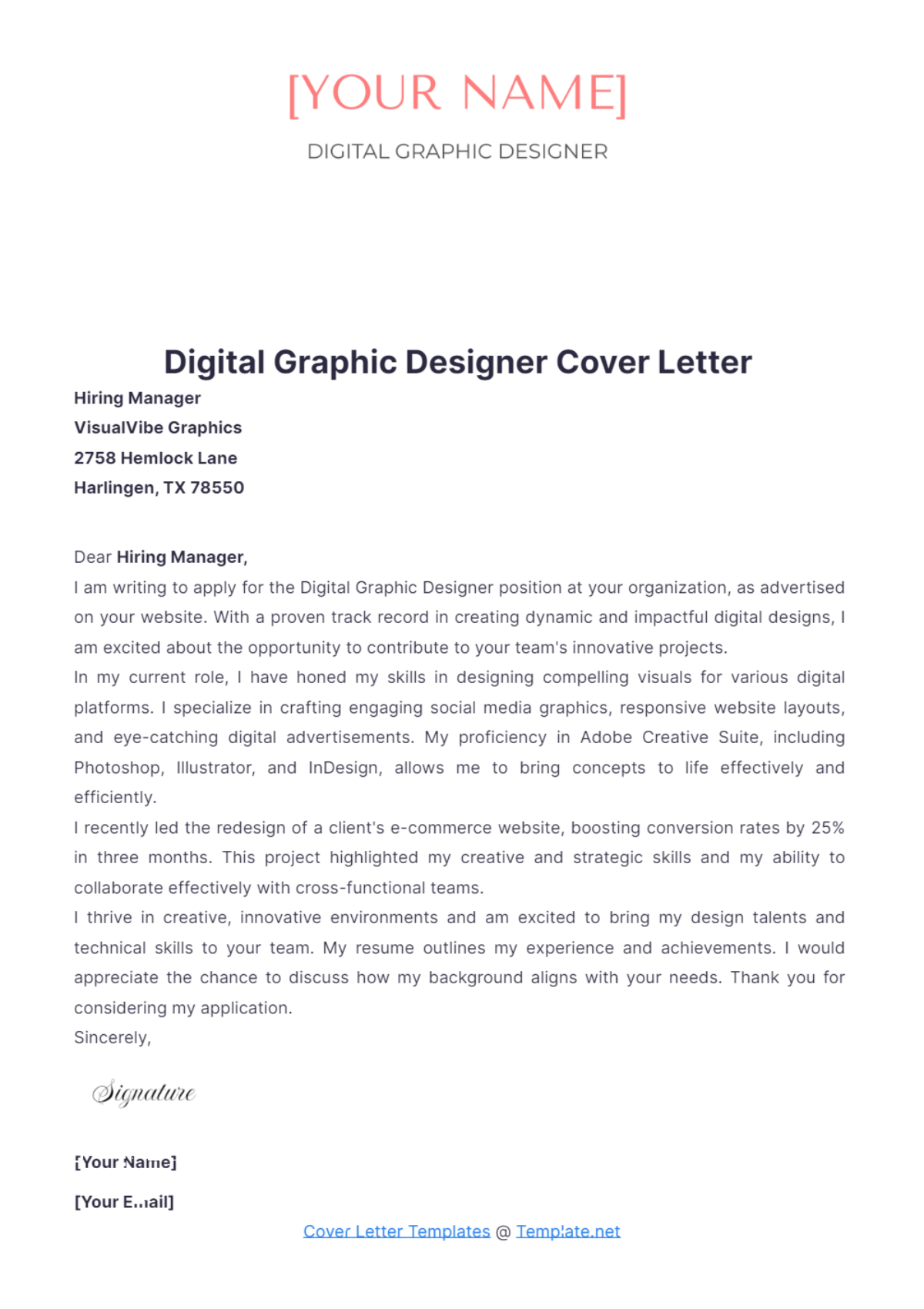 Digital Graphic Designer Cover Letter - Edit Online & Download