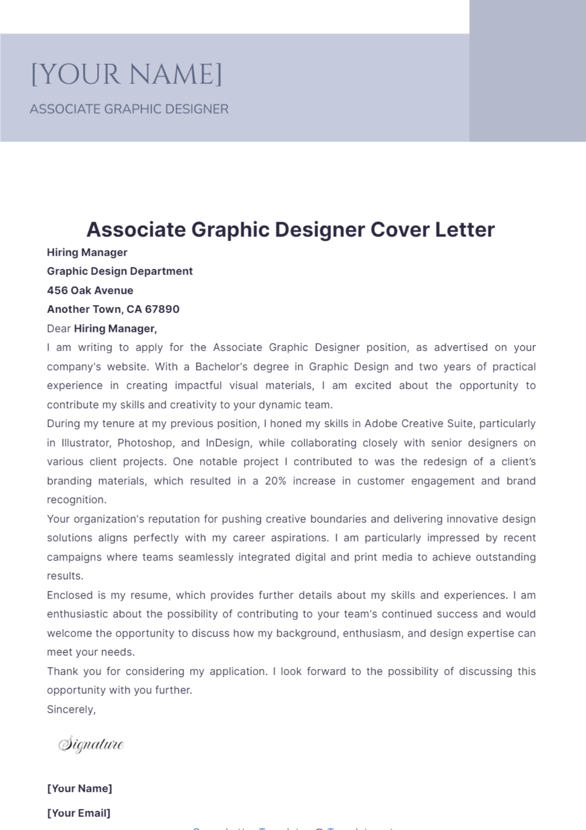 Associate Graphic Designer Cover Letter - Edit Online & Download