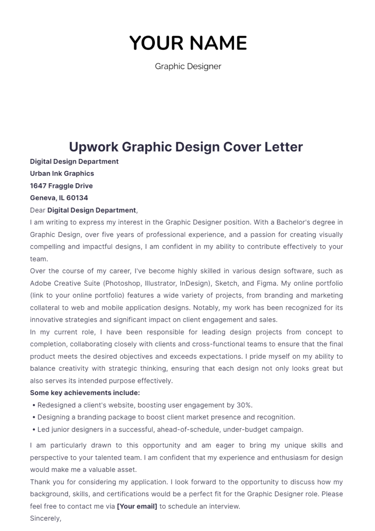 Upwork Graphic Design Cover Letter - Edit Online & Download