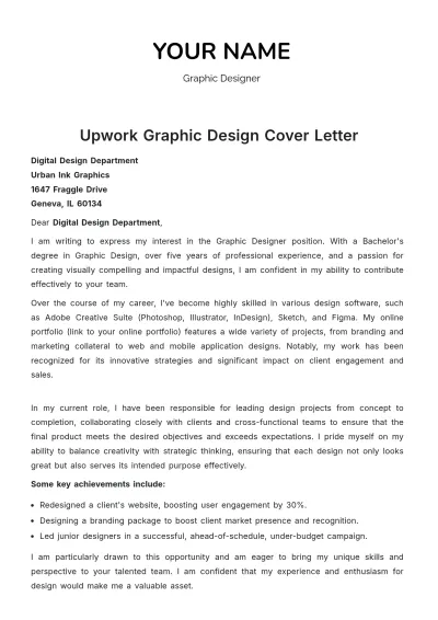 Free Upwork Graphic Design Cover Letter to Edit Online