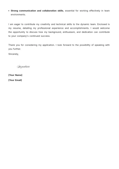 Free Production Artist & Graphic Designer Cover Letter to Edit Online
