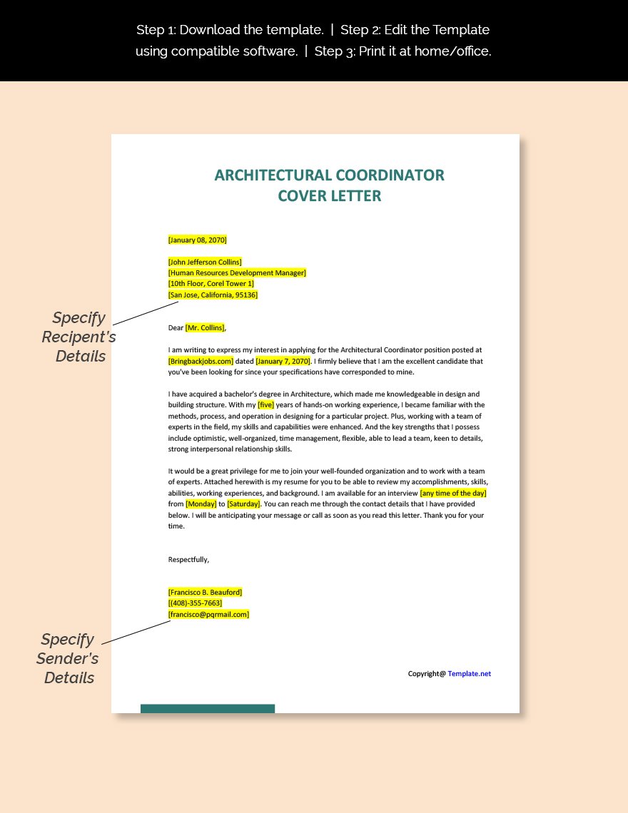 Architectural Coordinator Cover Letter