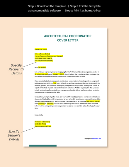 Architectural Coordinator Cover Letter Template