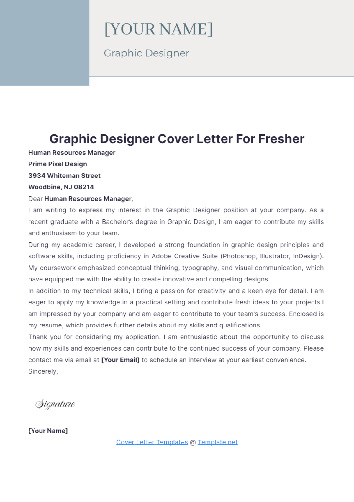 Graphic Designer Cover Letter For Fresher - Edit Online & Download