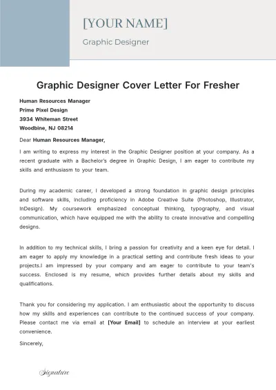 Free Graphic Designer Cover Letter For Fresher to Edit Online