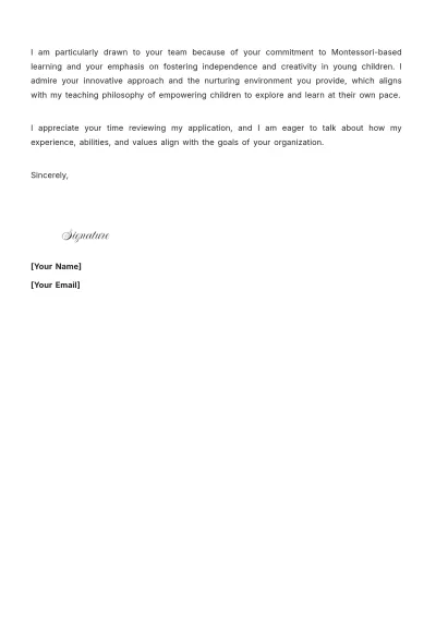 Free Preschool Teacher Cover Letter to Edit Online
