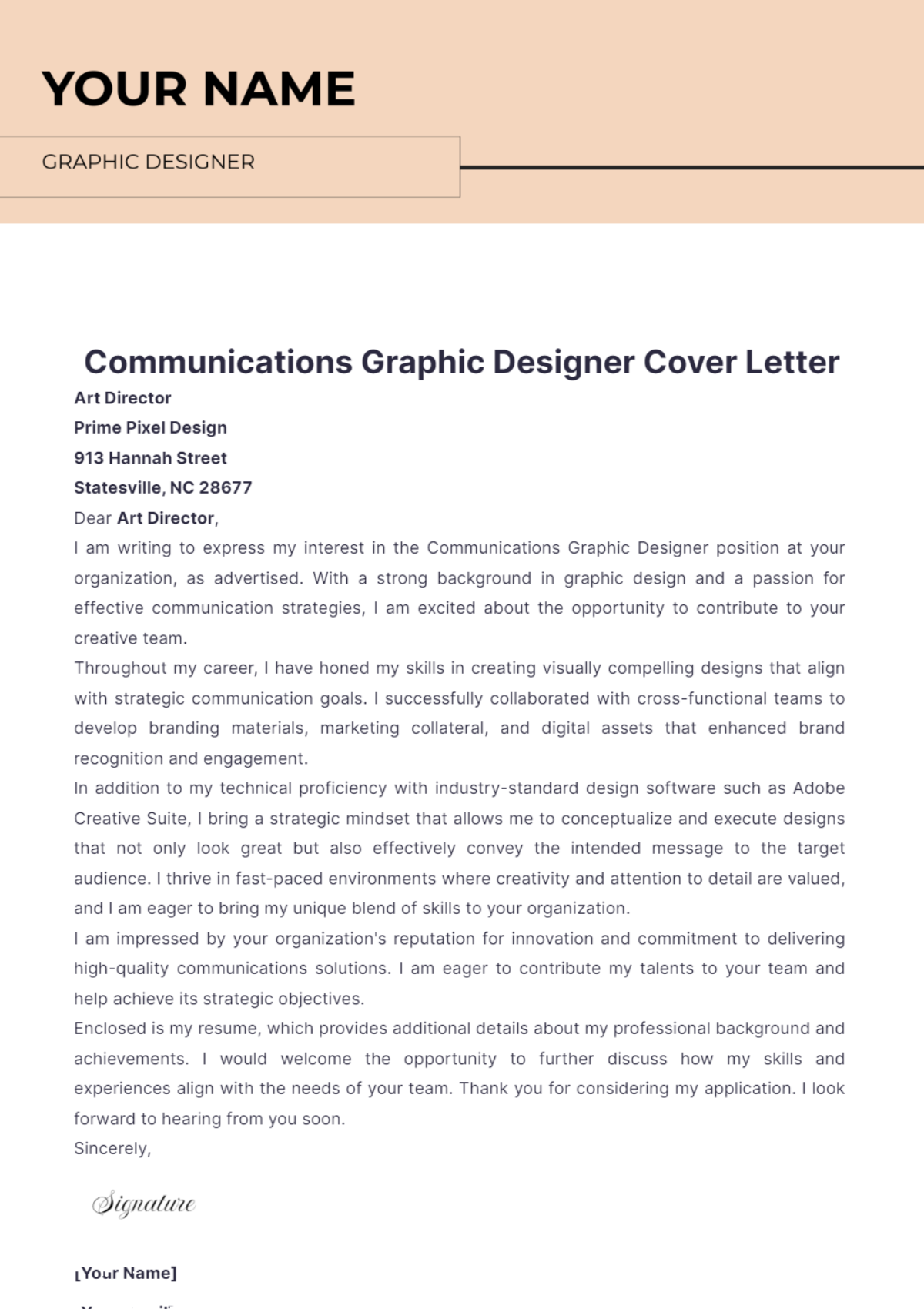 Communications Graphic Designer Cover Letter - Edit Online & Download