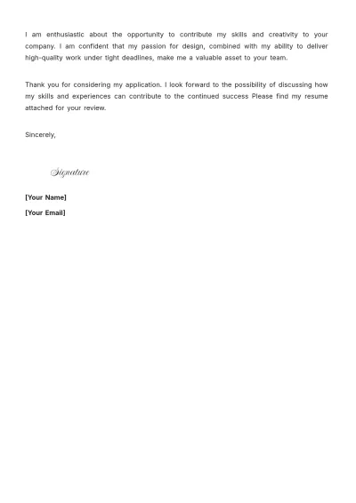 Free Graphic Design Specialist Cover Letter to Edit Online
