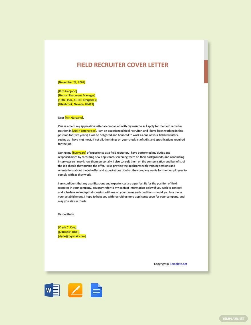 Field Recruiter Cover Letter
