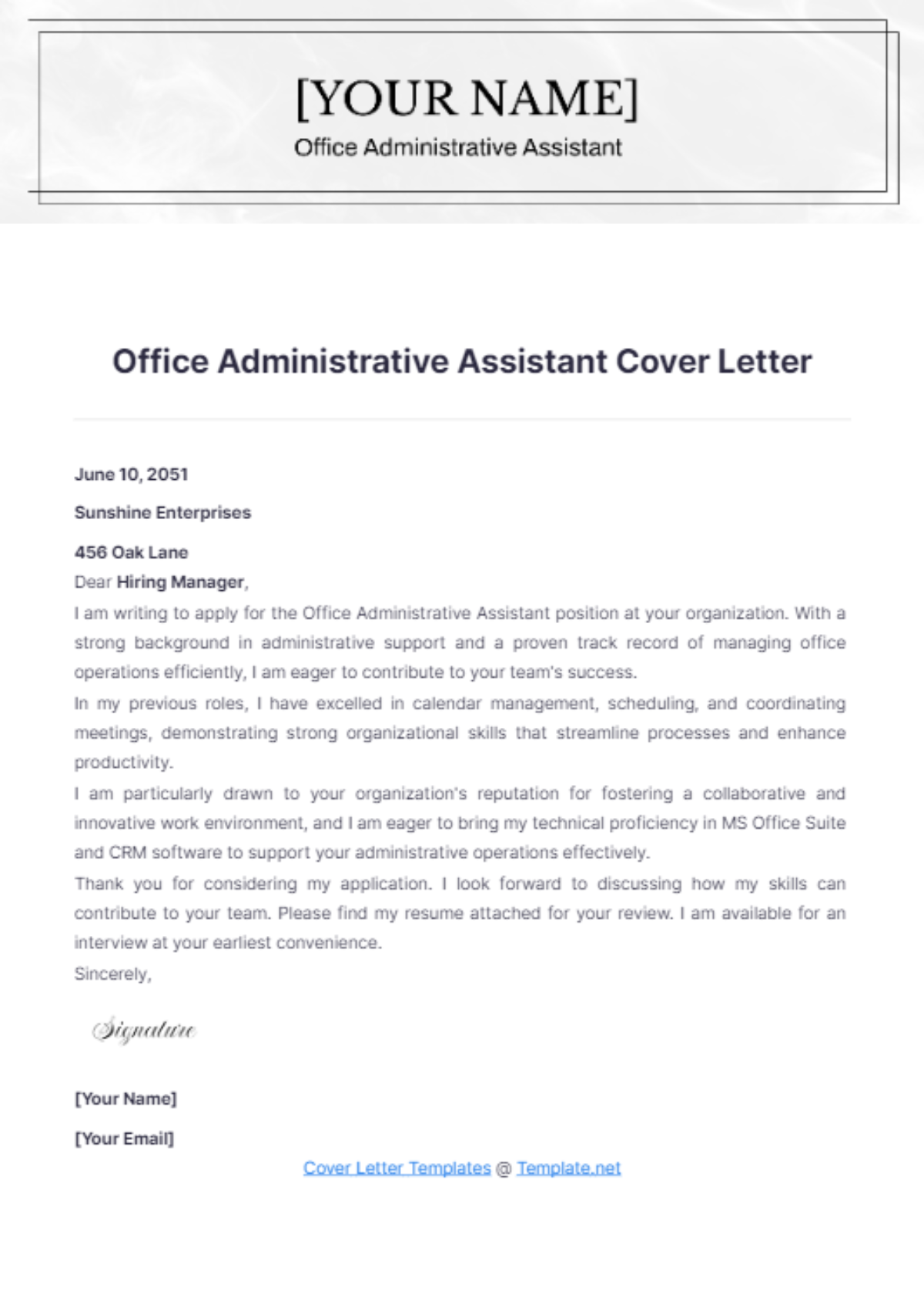 Office Administrative Assistant Cover Letter - Edit Online & Download