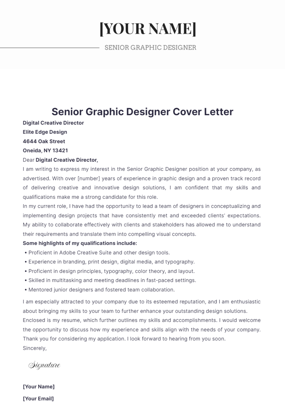 Senior Graphic Designer Cover Letter - Edit Online & Download