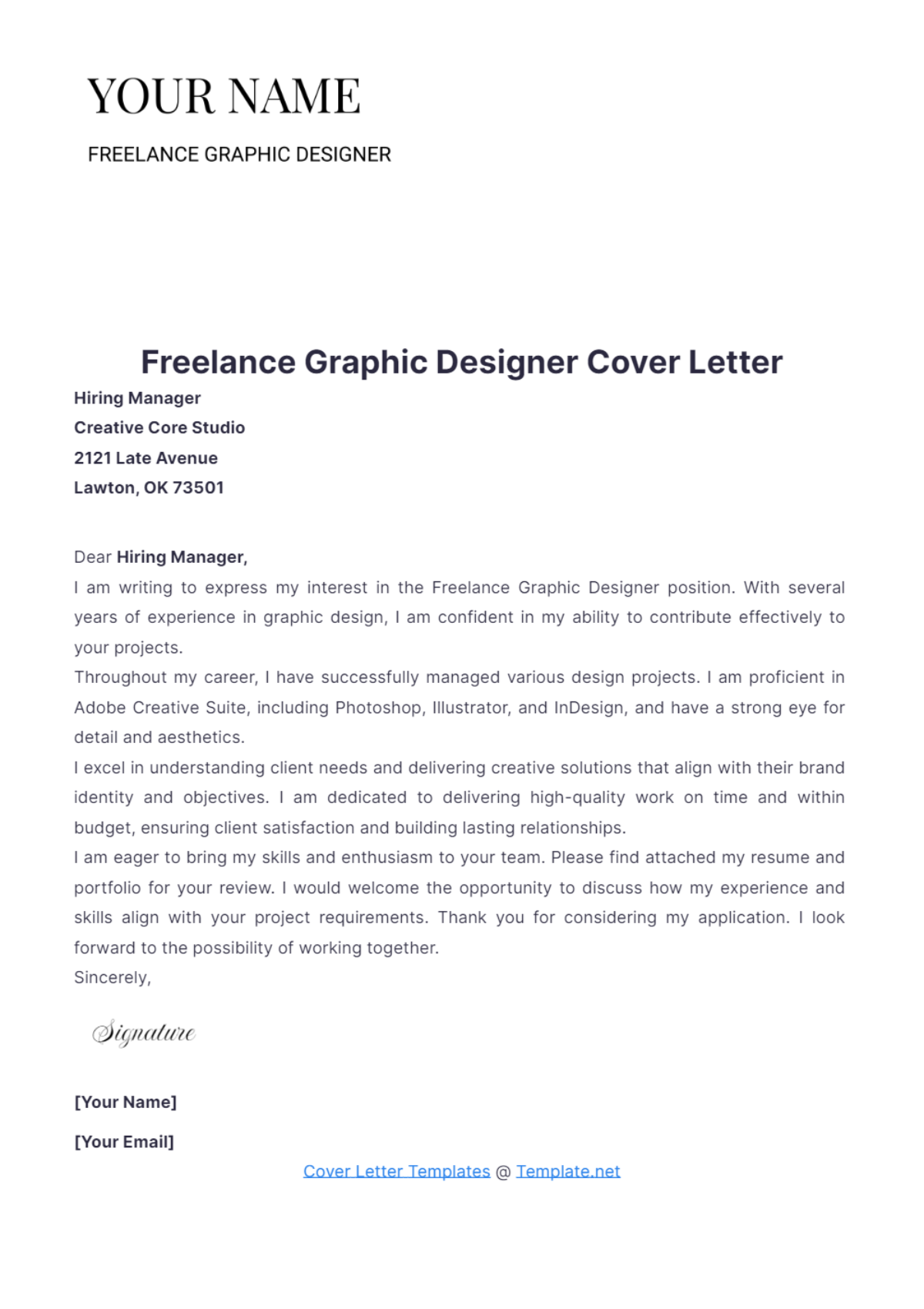 Freelance Graphic Designer Cover Letter - Edit Online & Download