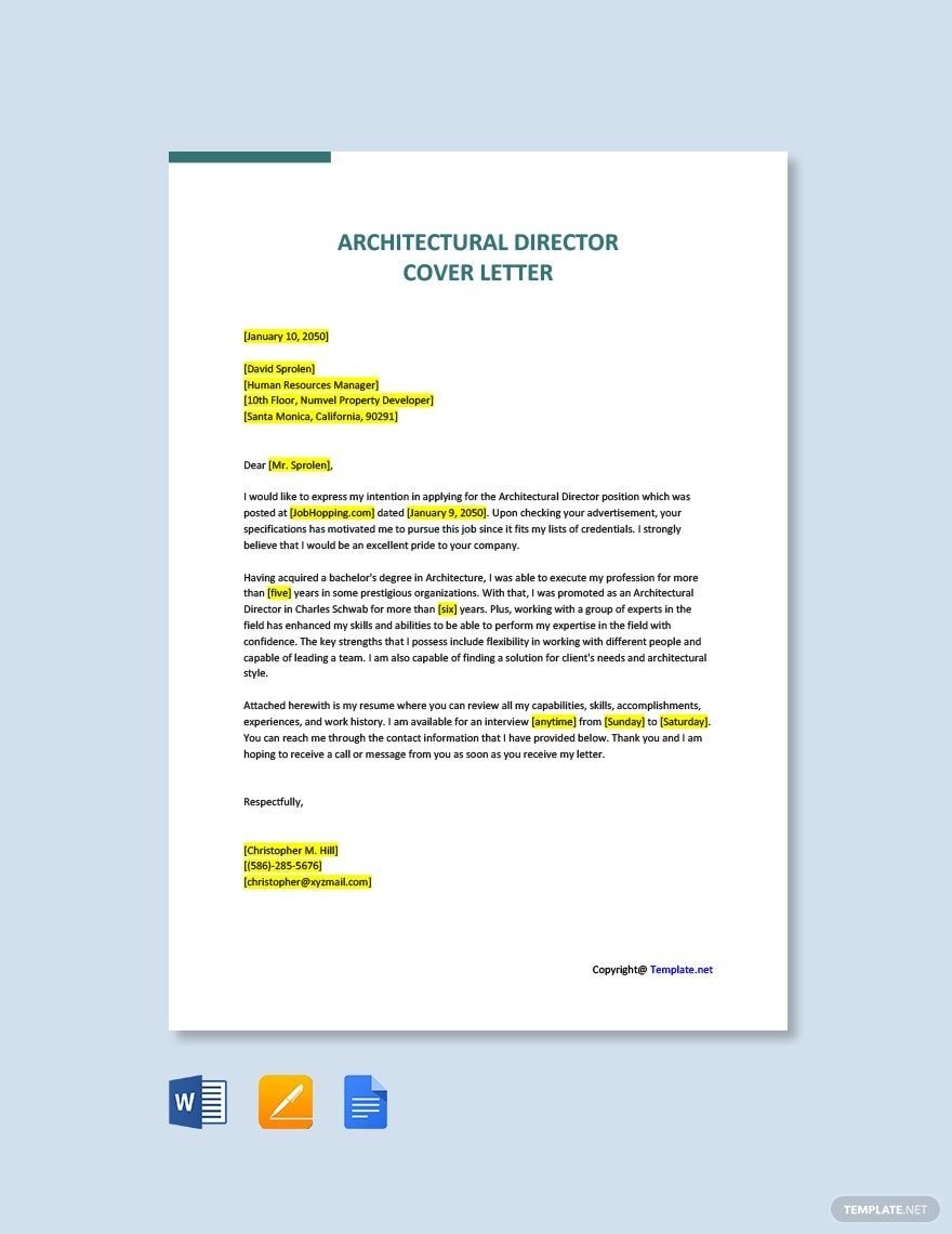 Free Architectural Director Cover Letter Template