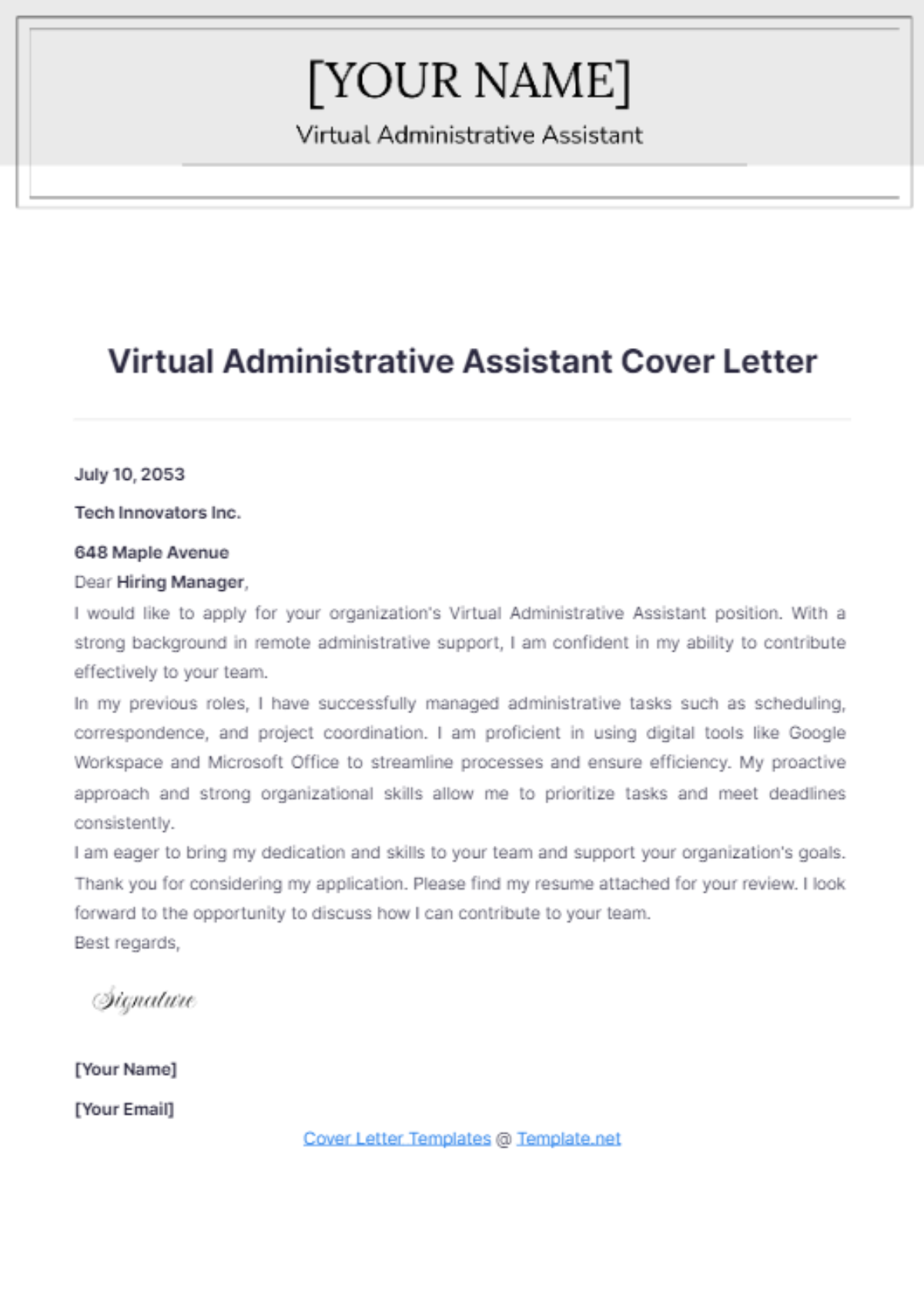 Virtual Administrative Assistant Cover Letter - Edit Online & Download