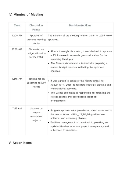 Free College Meeting Report Template to Edit Online