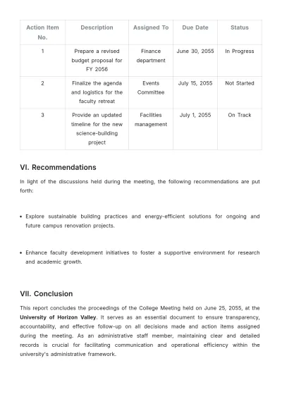Free College Meeting Report Template to Edit Online