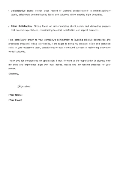 Free Motion Graphic Design Cover Letter to Edit Online