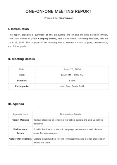 Free One on One Meeting Report Template to Edit Online