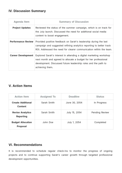 Free One on One Meeting Report Template to Edit Online