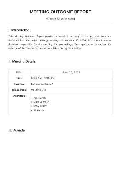 Free Meeting Outcome Report Template to Edit Online