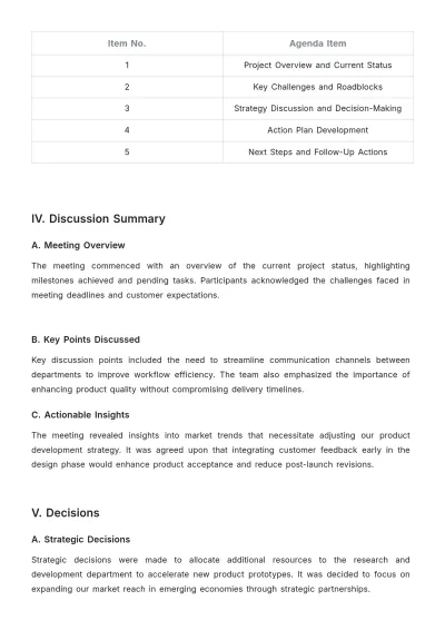 Free Meeting Outcome Report Template to Edit Online