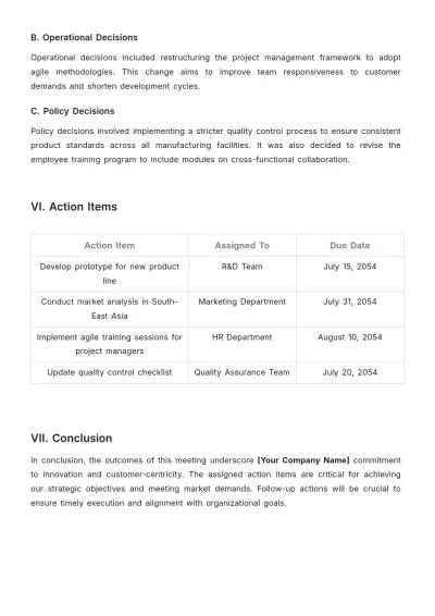 Free Meeting Outcome Report Template to Edit Online