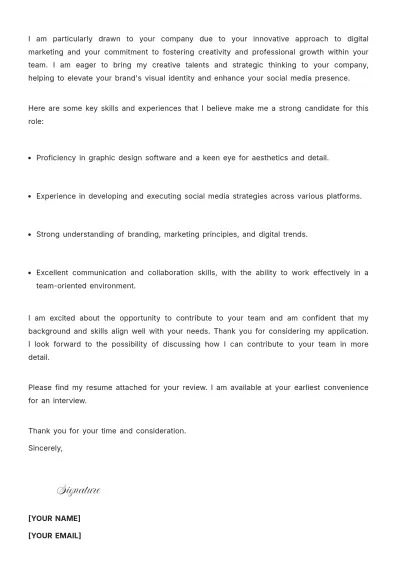 Free Graphic Designer And Social Media Coordinator Cover Letter to Edit Online