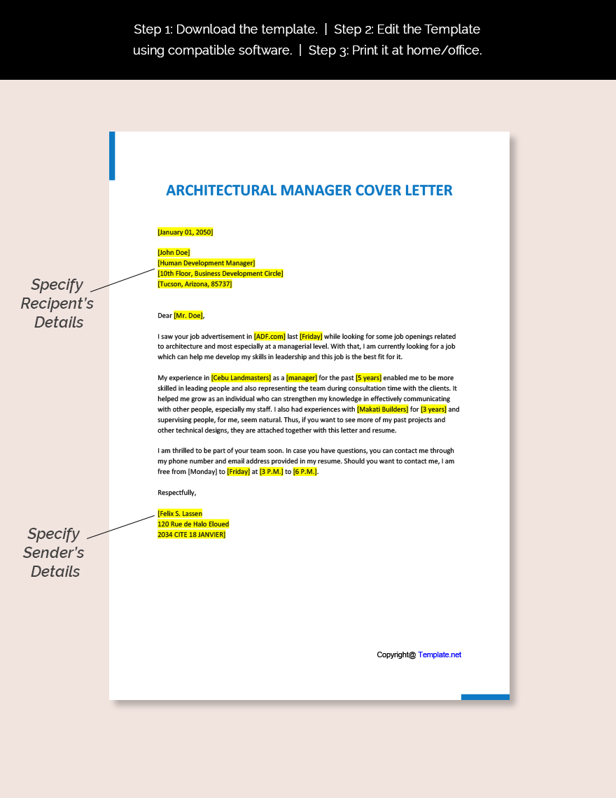 Architectural Manager Cover Letter