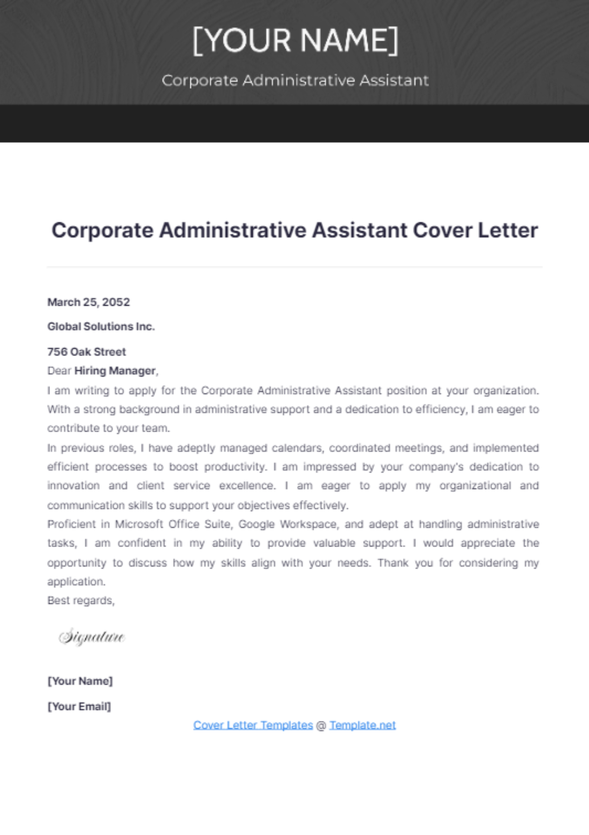 Corporate Administrative Assistant Cover Letter - Edit Online & Download