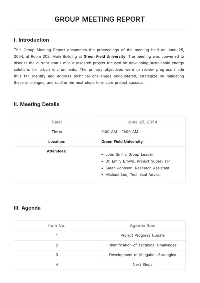 Free Group Meeting Report Template to Edit Online