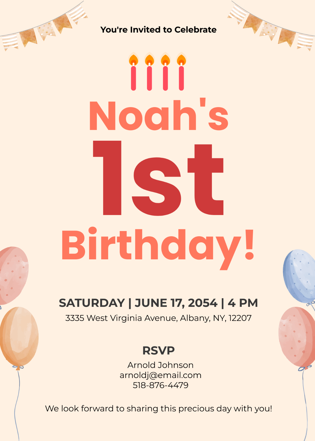 1st Year Baby Birthday Invitation