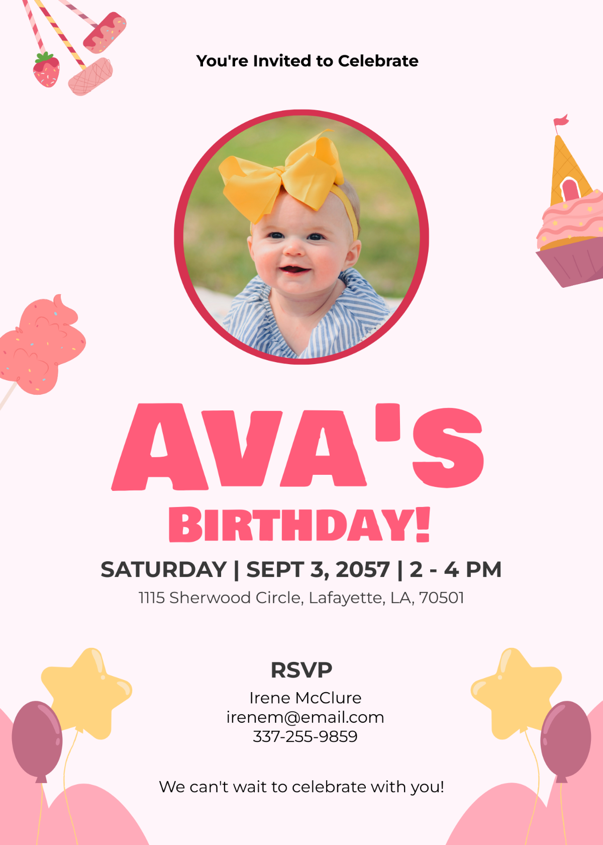 Baby Girl Birthday Invitation