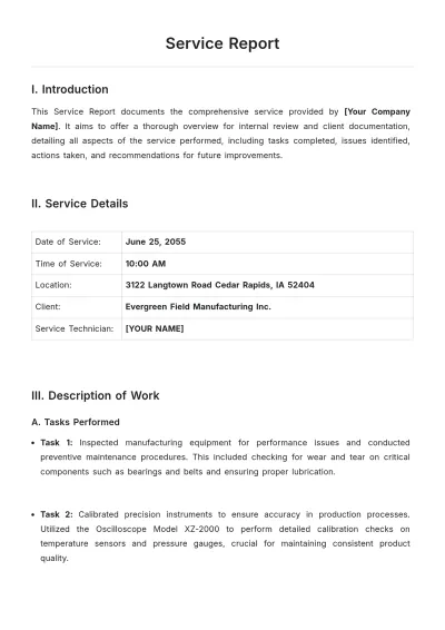 Free Service Report Template to Edit Online